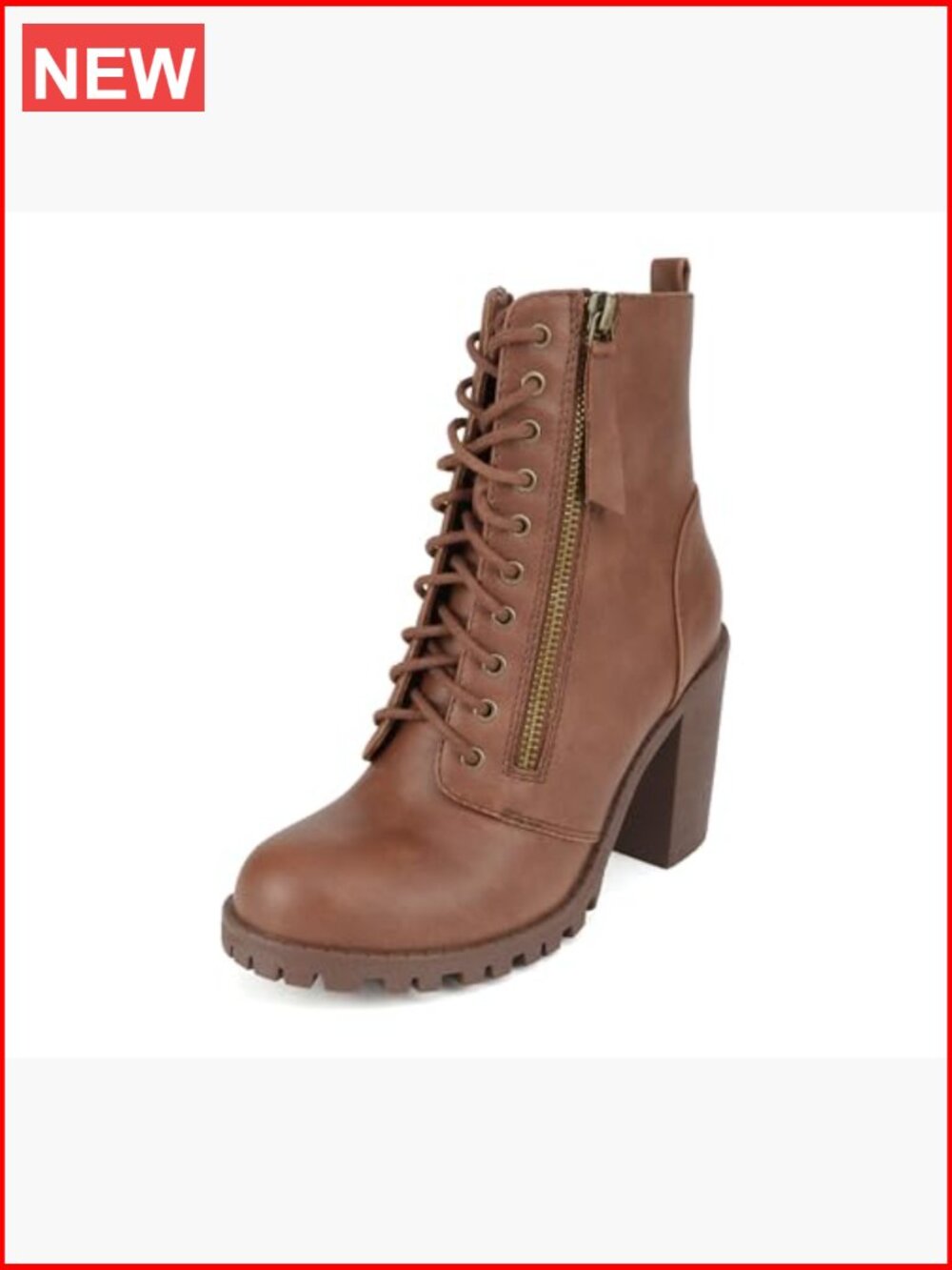 Faux Lace Up Chunky Lug Sole Combat Boot Ankle Bootie - Picture 2 of 6